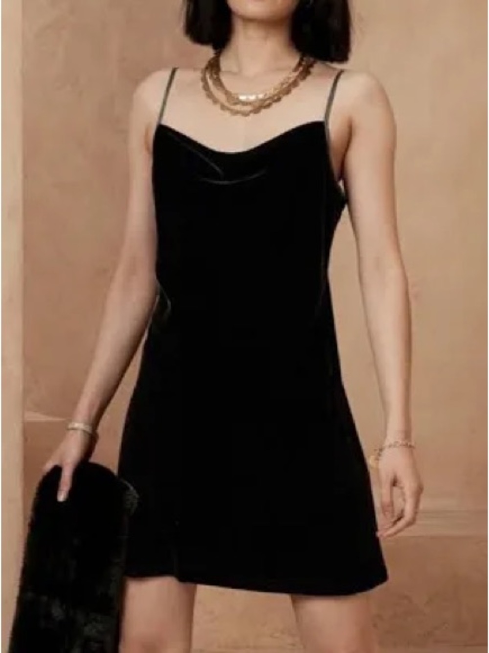 Banana Republic Factory Black Velvet Mini Slip Dress with Spaghetti Straps